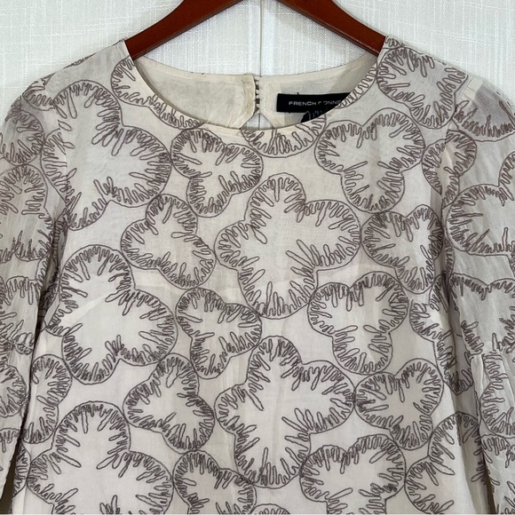 French Connection Bell Sleeve Metallic Embroidery Mini Dress Sz 6‎ - Picture 2 of 10